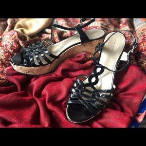 Tahari patent leather strappy wedge sandal